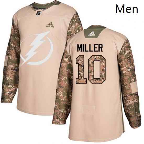 Mens Adidas Tampa Bay Lightning 10 JT Miller Authentic Camo Veterans Day Practice NHL Jerse